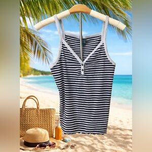 Striped Ribbed Tank With Button Accents Size Large